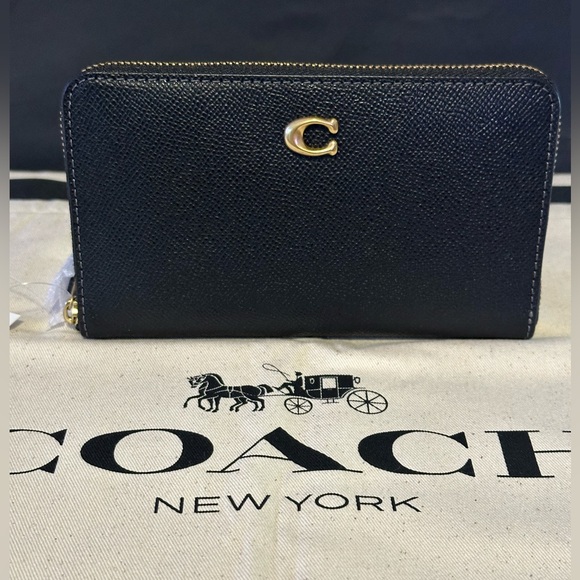 NWT COACH Black Leather Medium Zip Around Wallet - Picture 5 of 13